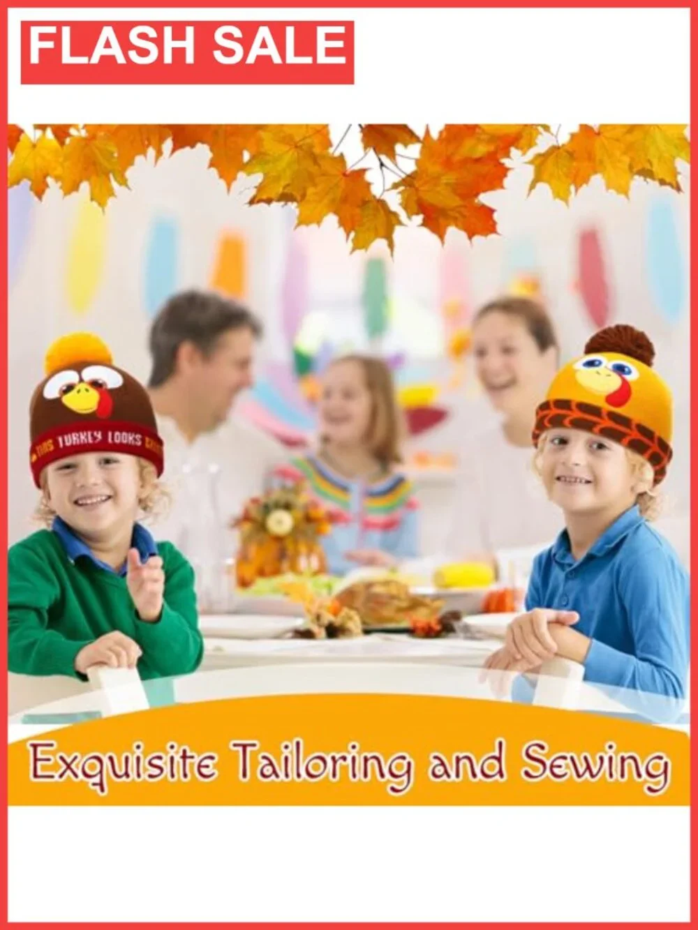 Thanksgiving Turkey Trot Beanie Hat and Sock Set Knit Pom Pom Caps